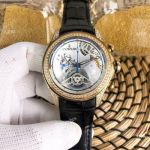 Replica Bubble Corum Watch Diamond Bezel Gold Case Silver Chronograph Dial